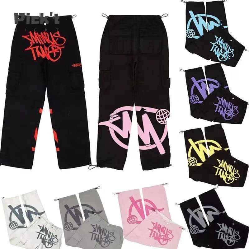 Menos Duas Calças De Carga Y2k Casual Baggy Streetwear Ginástica Esportiva Jeans Homem Sweat Clothes Pantalones Minustwo