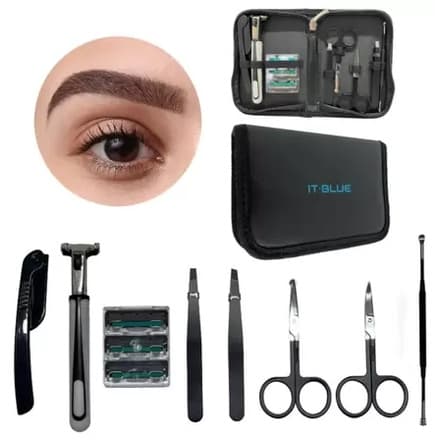 Kit P/ Design Sobrancelhas Tesoura Escovinha Pinça Completo