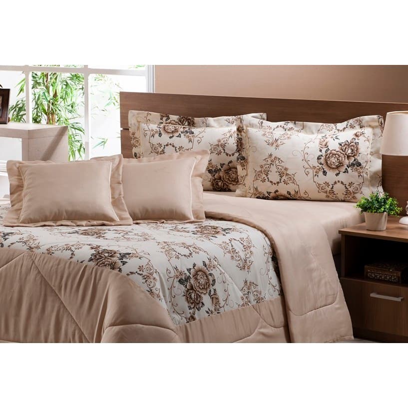 Kit Cobre Leito Colcha Edredom Lais 6 Pcs Queen Com Lencol