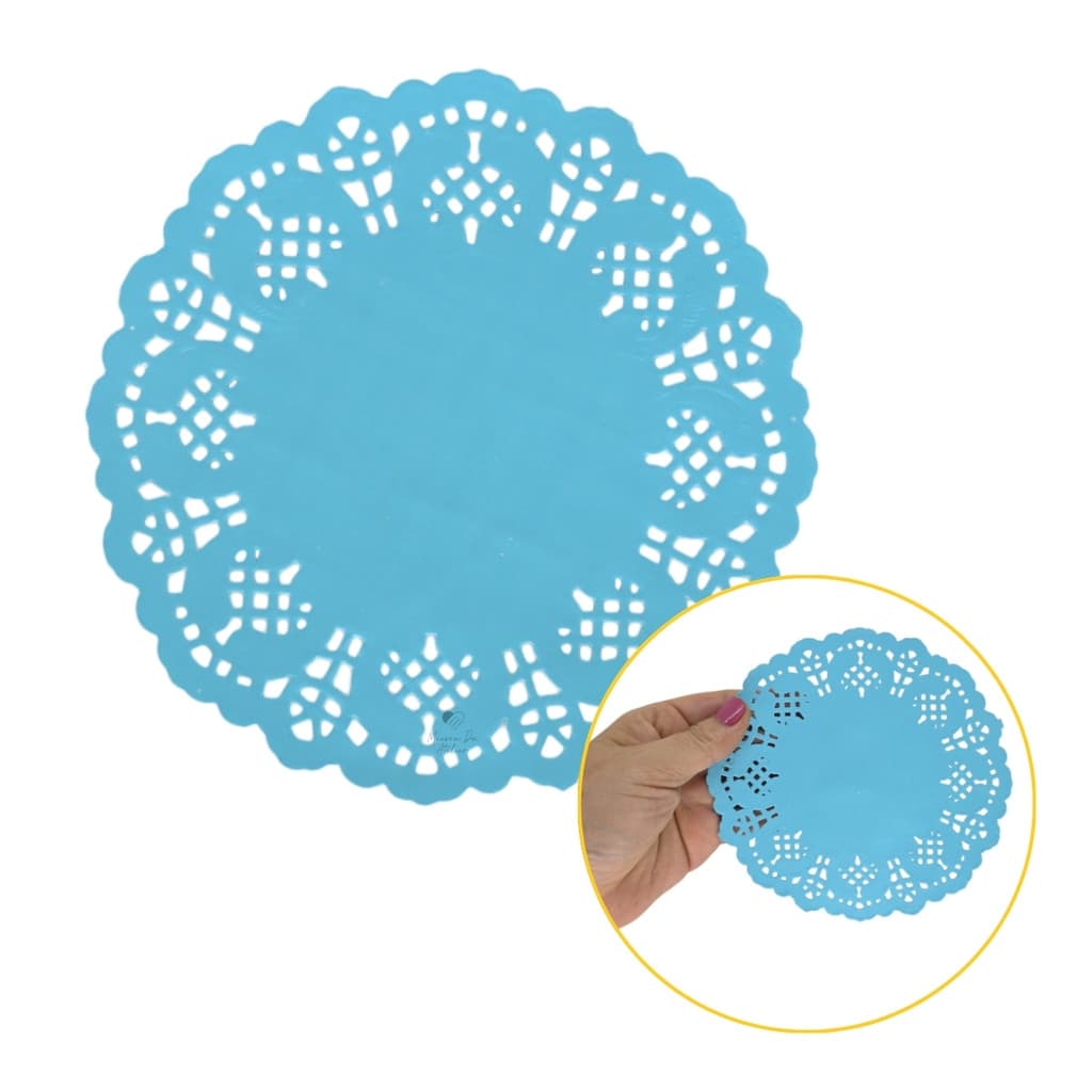 Kit Papel Toalha Rendada Doilie Decor 14cm Azul 50 Unidades