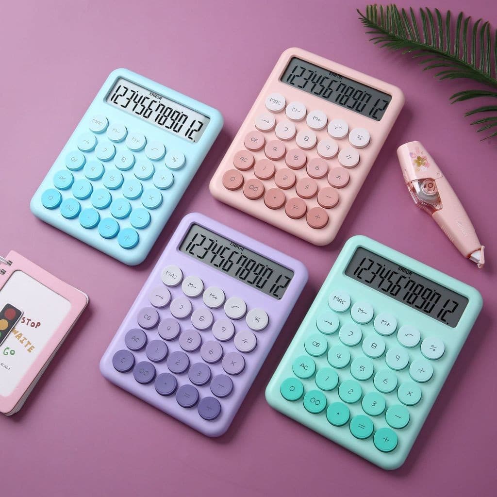 Calculadora de 12 dígitos com teclado redondo de cor gradiente retrô