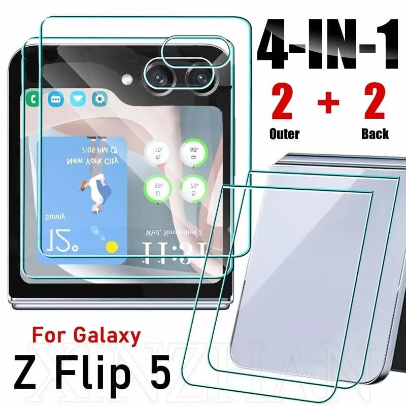 2pcs Compatível Para Samsung Galaxy Z Flip 5 Protetor De Tela Externa/HD Filme De Vidro Transparente Anti-Riscos Temperado/Filmes Protetores Traseira