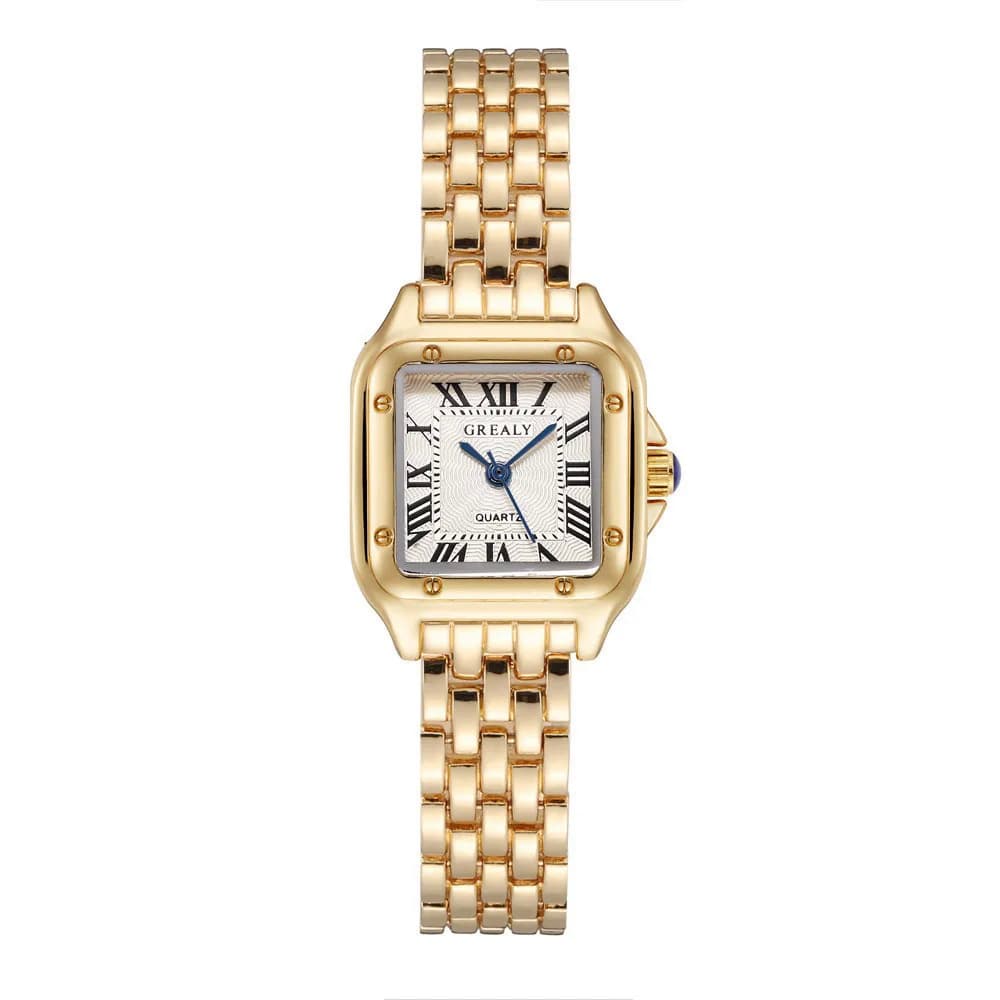 Relógio De Pulso Feminino Fashion Square Watch Marca Ladies Quartz Wristwatch Clássico Ouro Prata Simples Femme Faixa De Aço Inoxidável YIB4