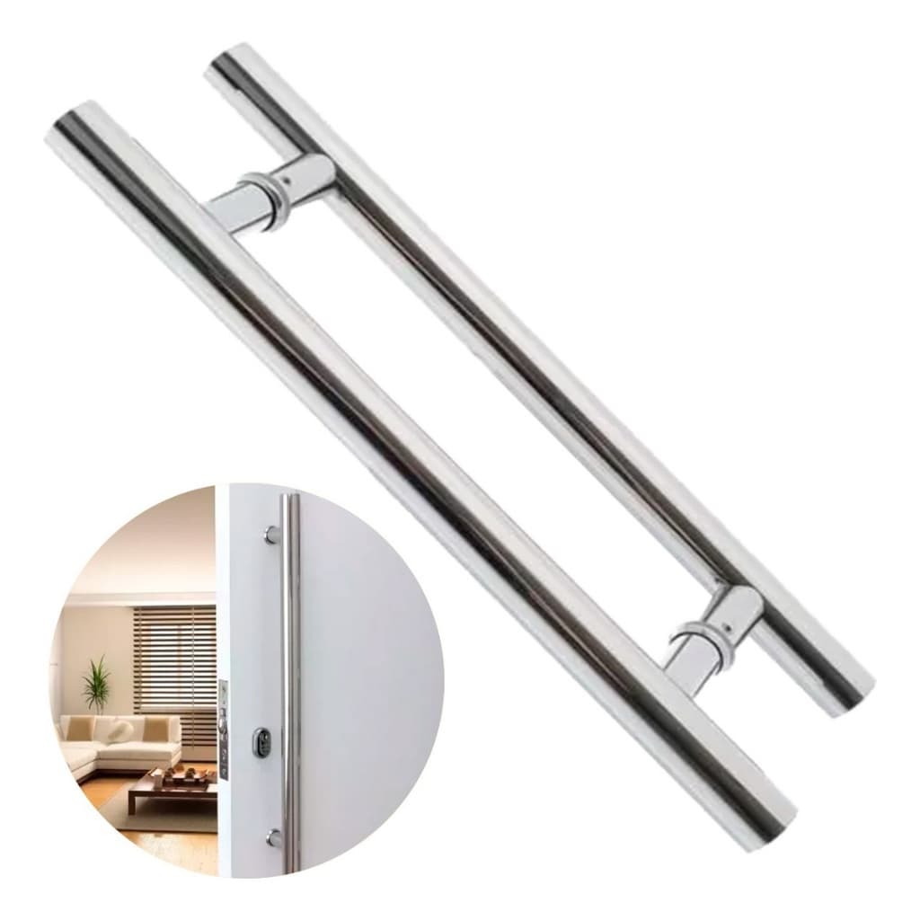 Puxador Para Porta Inox 304 Prata Pivotante 60cm Redondo
