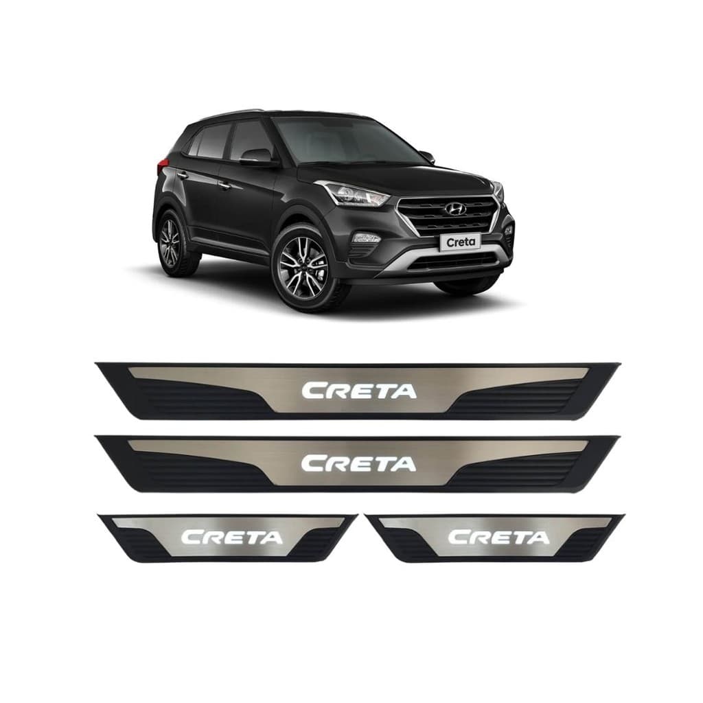 Kit Soleira 4 Portas Led Azul Aço Inox Hyundai Creta 2022