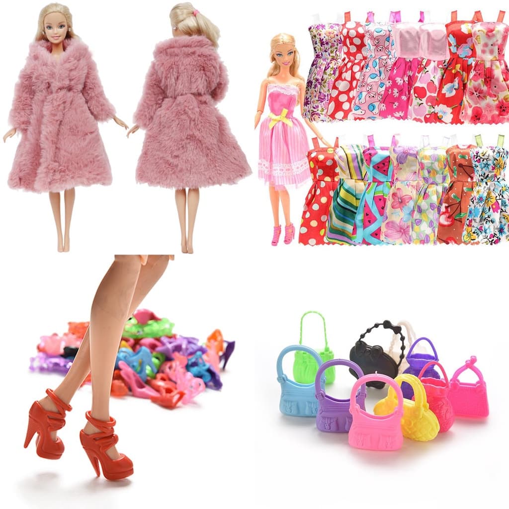 Kit De Acessórios Para Bonecas - Sapatos Bolsas Vestidos Curtos Casuais Casaco de Pelúcia Fofinho Luxuoso Charmoso - Sheilinha Confecção
