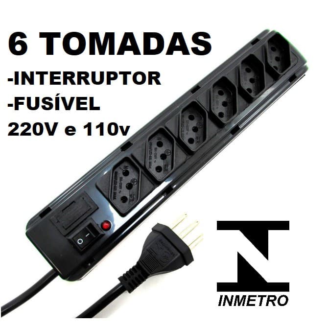 FILTRO DE LINHA RÉGUA DE 6 TOMADAS ELÉTRICAS CARREGADOR PROTETOR DE ELETROTÔNICOS PVC ANTI CHOQUE ELÉTRICO Próprio