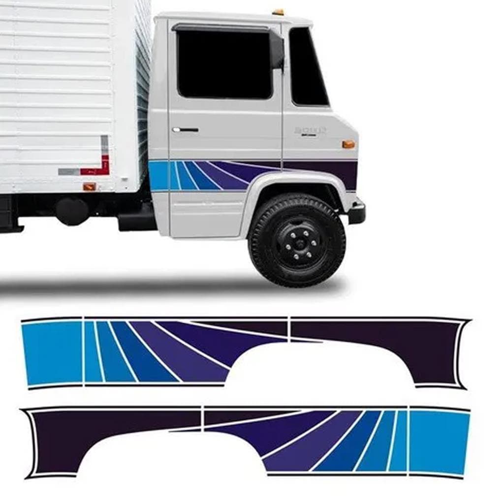 Kit Adesivo Faixa Lateral Caminhao Mercedes Benz Mb 608 Azul