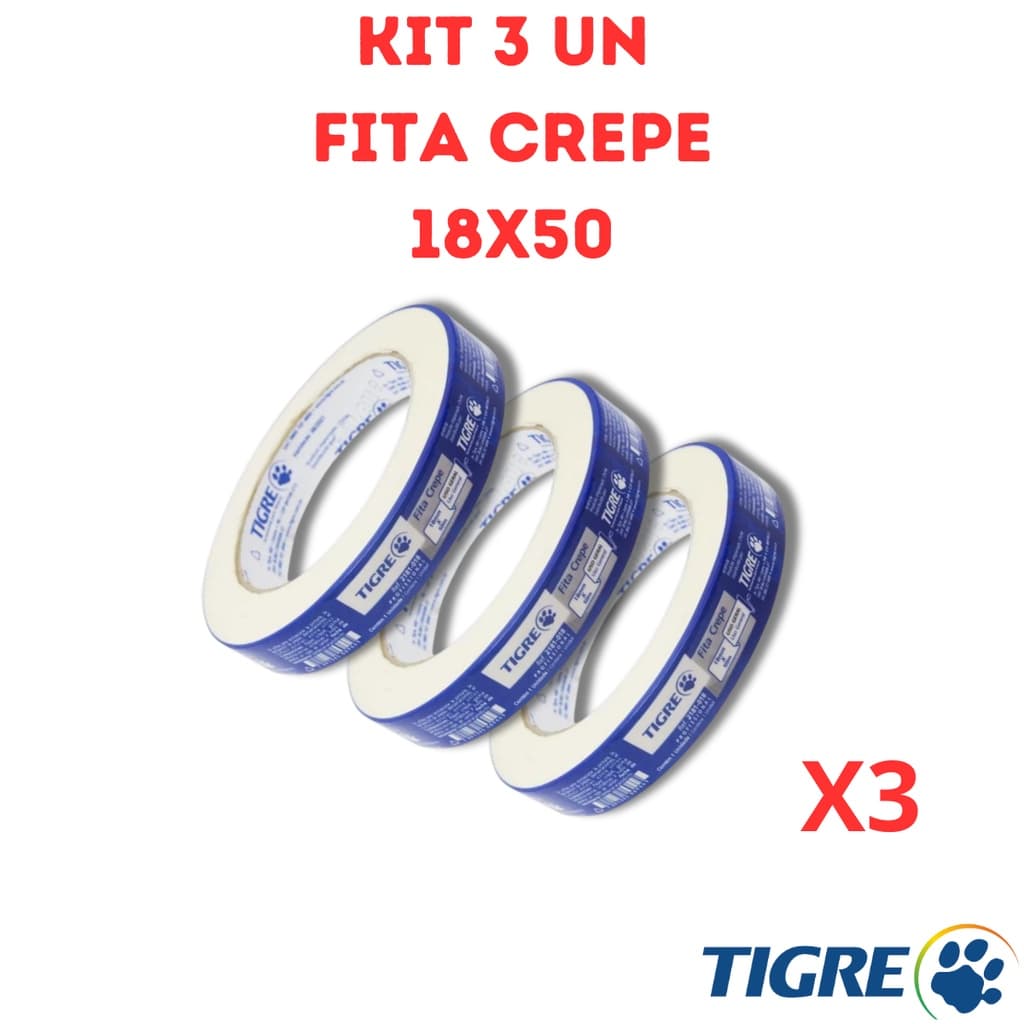 Fita Crepe Branca Tigre 3 Unidades Fita 18X50M Uso Geral Fita Para Pintura Fita De Pintura Fita Fina