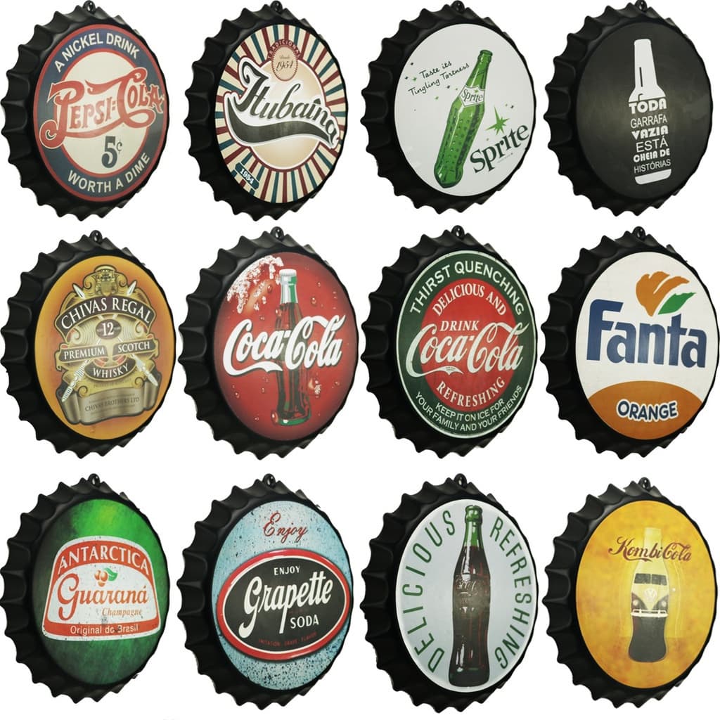 Quadro Tampa Decorativa Refrigerante Para Diversas Áreas Churrasqueira Cozinha Sacada - Modelo Tampa de Garrafa