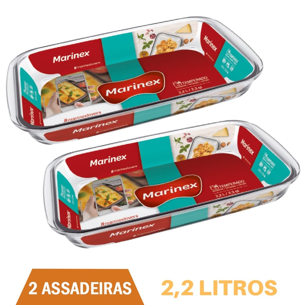 Assadeira Retangular De Vidro 2,2L  Refratário Marinex - 2Un