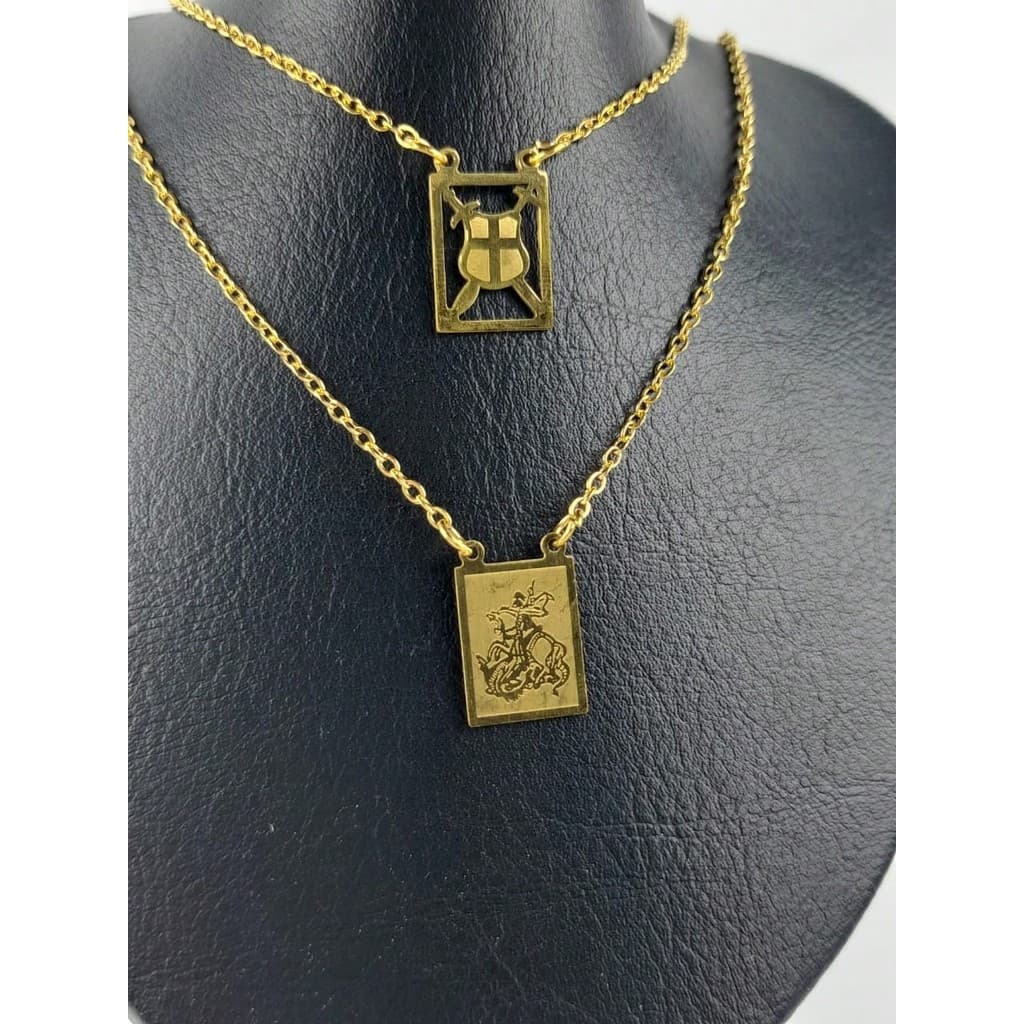 Escapulário Exclusivo em Aço Inox Dourado de São Jorge Imagem E Escudo c1