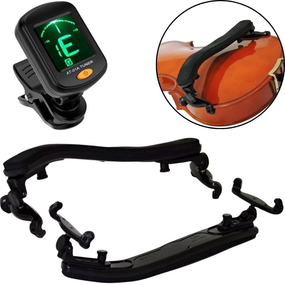 Kit para Violino 3/4 4/4 Afinador Digital + Espaleira Anatômica Regulável Reforçada