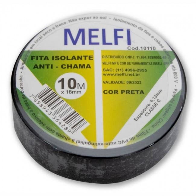 Fita Isolante Anti-Chama Em PVC 10M X 18Mm Preta PC/10 Unidades