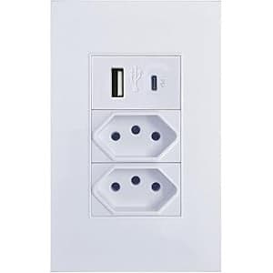 Tomada De Parede Duo Com 2 Entradas Usb e USB-C Bivolt Jwcom