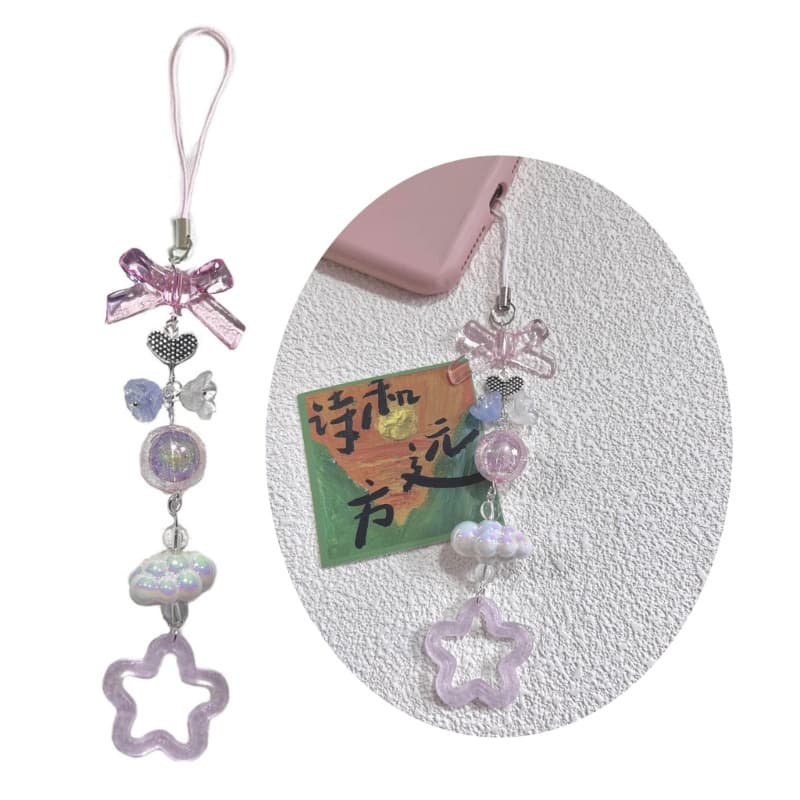 YOIOI Phone Charm Strap Chaveiro Bonito Cordão Estrela Coração Bowknot