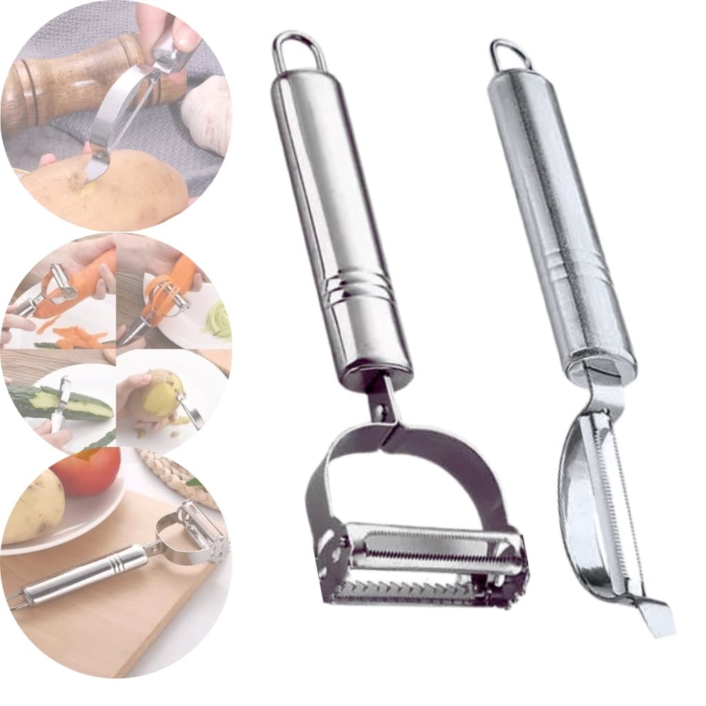 kit 2 Descascador de legumes frutas fatiador Profissional  Manual Inox Cozinha Alimento lamina