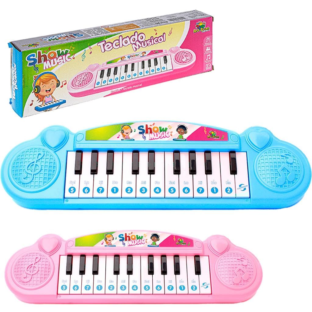 Teclado Musical Infantil Brinquedo 22 Teclas Rosa E Azul Educativo Piano Para Bebes Divertido Pequeno Colorido Art Brink