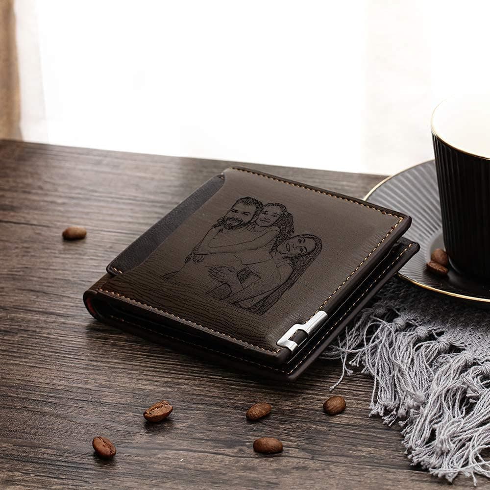 Carteira Personalizada Masculina De Couro Pu , Bifold Com Imagem , Palavras , Cartão De Crédito , Foto DIY , Presente Pa