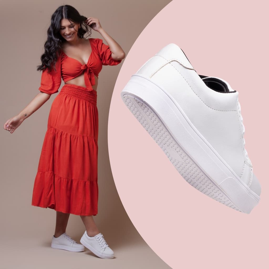 Tenis Casual Feminino Branco Com Sola Anti-Derrapante