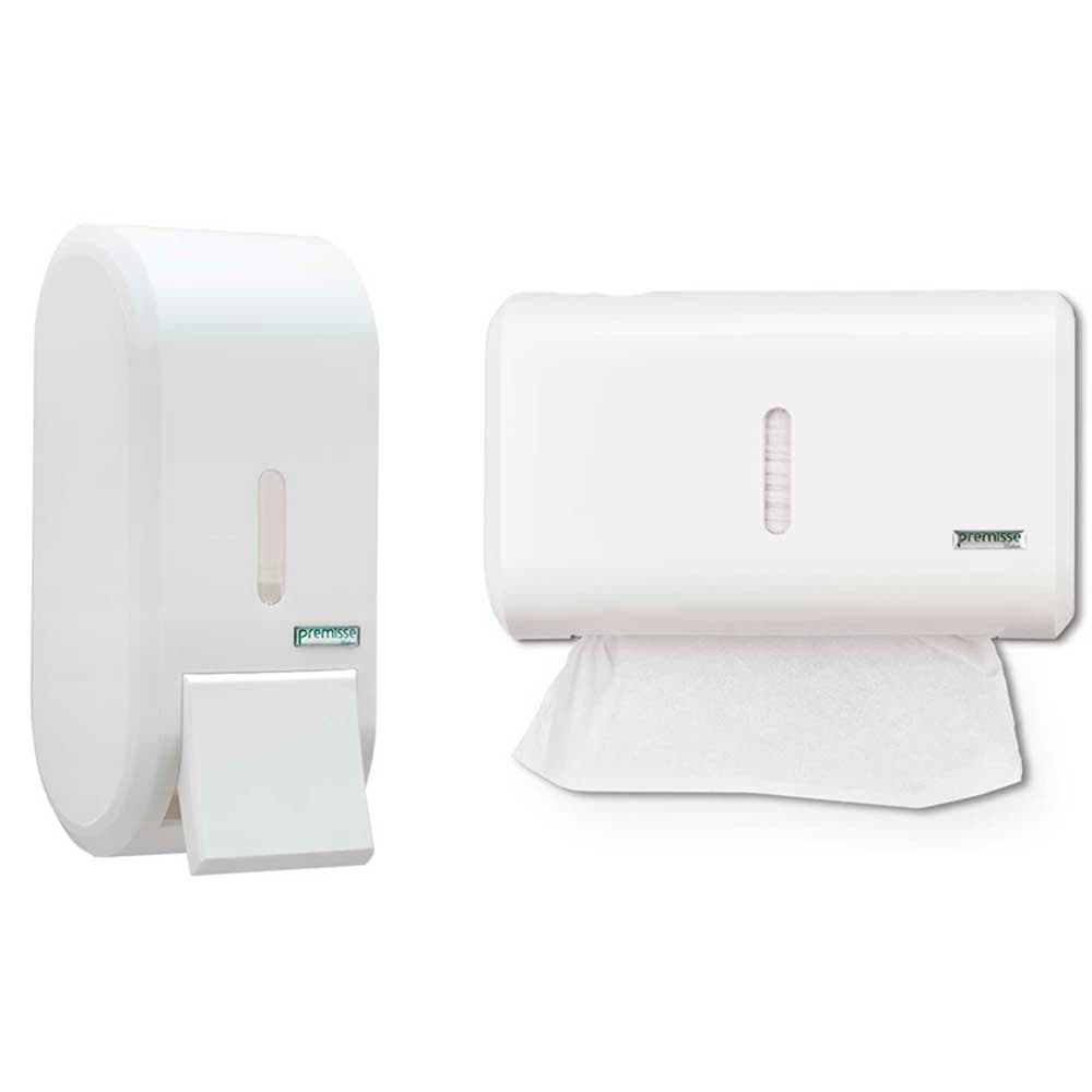 Kit 1 Dispenser Porta Sabonete líquido álcool gel 1 Toalheiro papel toalha Urban Branco Banheiro Bar Lavabo Consultório