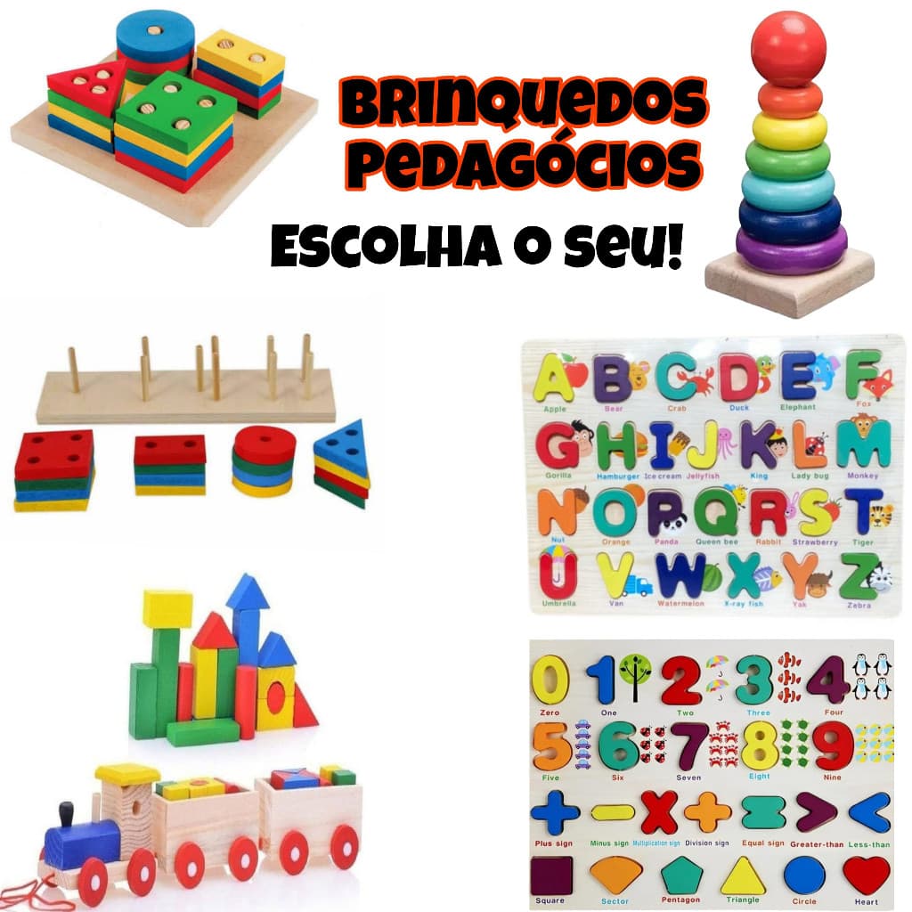 Kit Brinquedo Educativo Prancha Torre Colorida Trenzinho ABC Interativo Montessori Coloridos Escolar