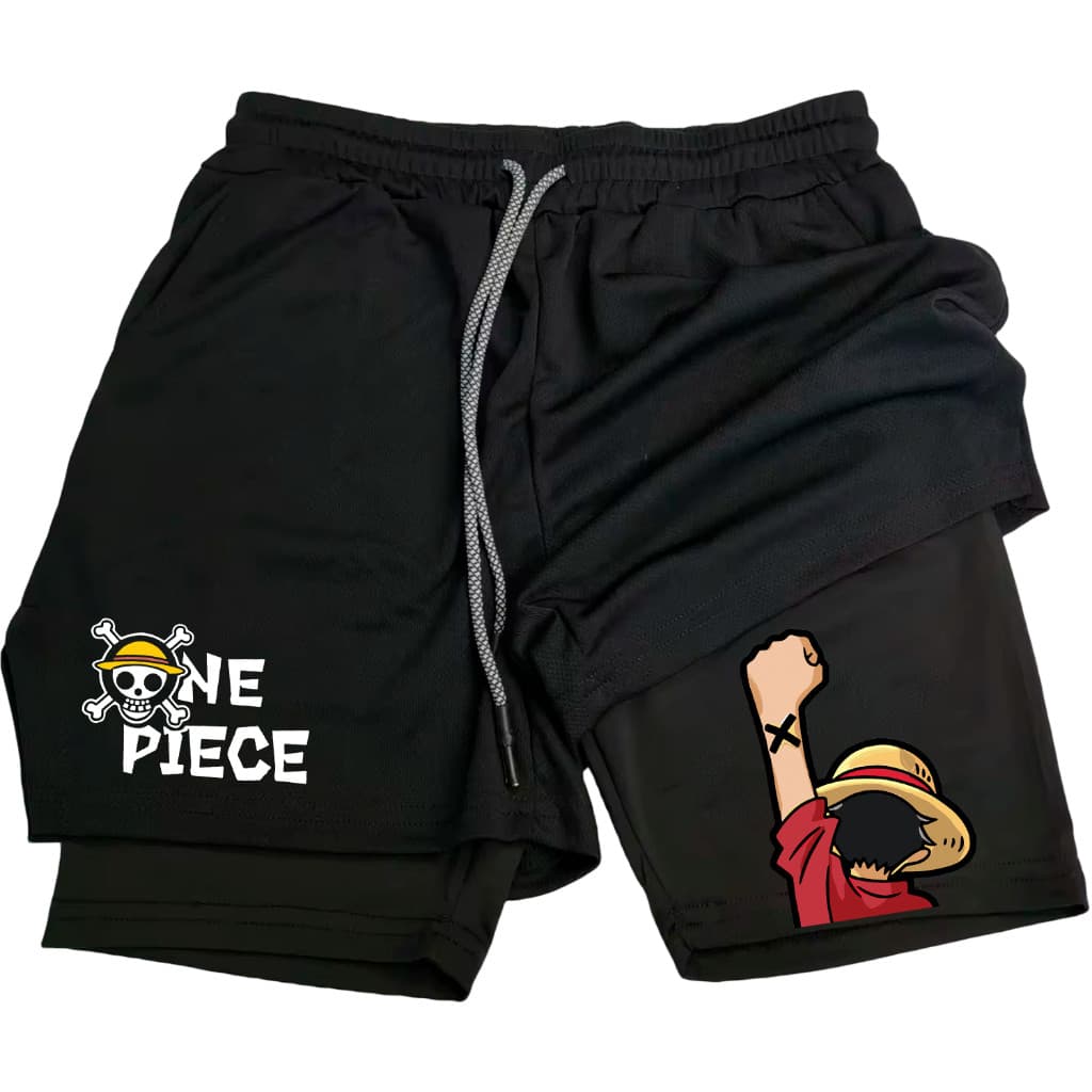Short Compressão 2 em 1 Masculino One Piece Personagens Para Academia 0312 Moda