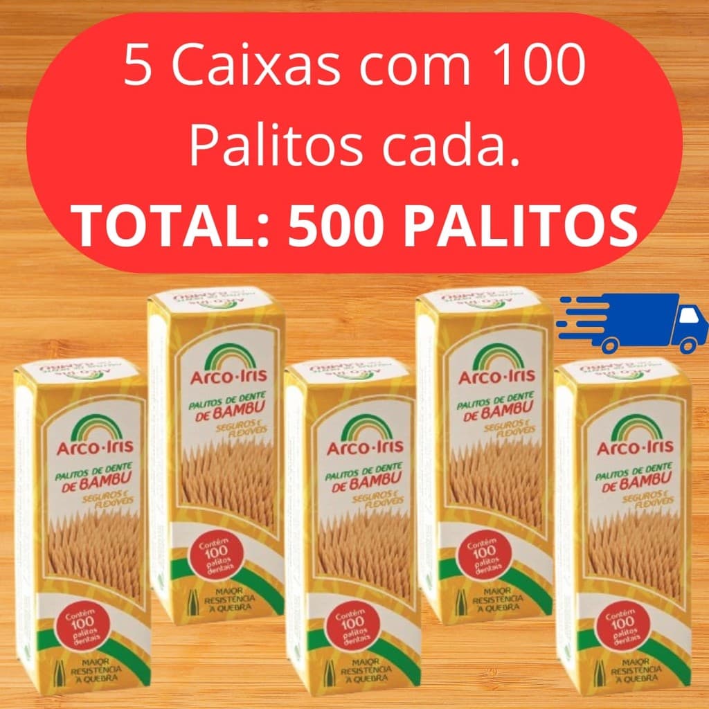 500 Palitos De Dente Em Madeira - 5 Caixas Com 100 Unidades cada