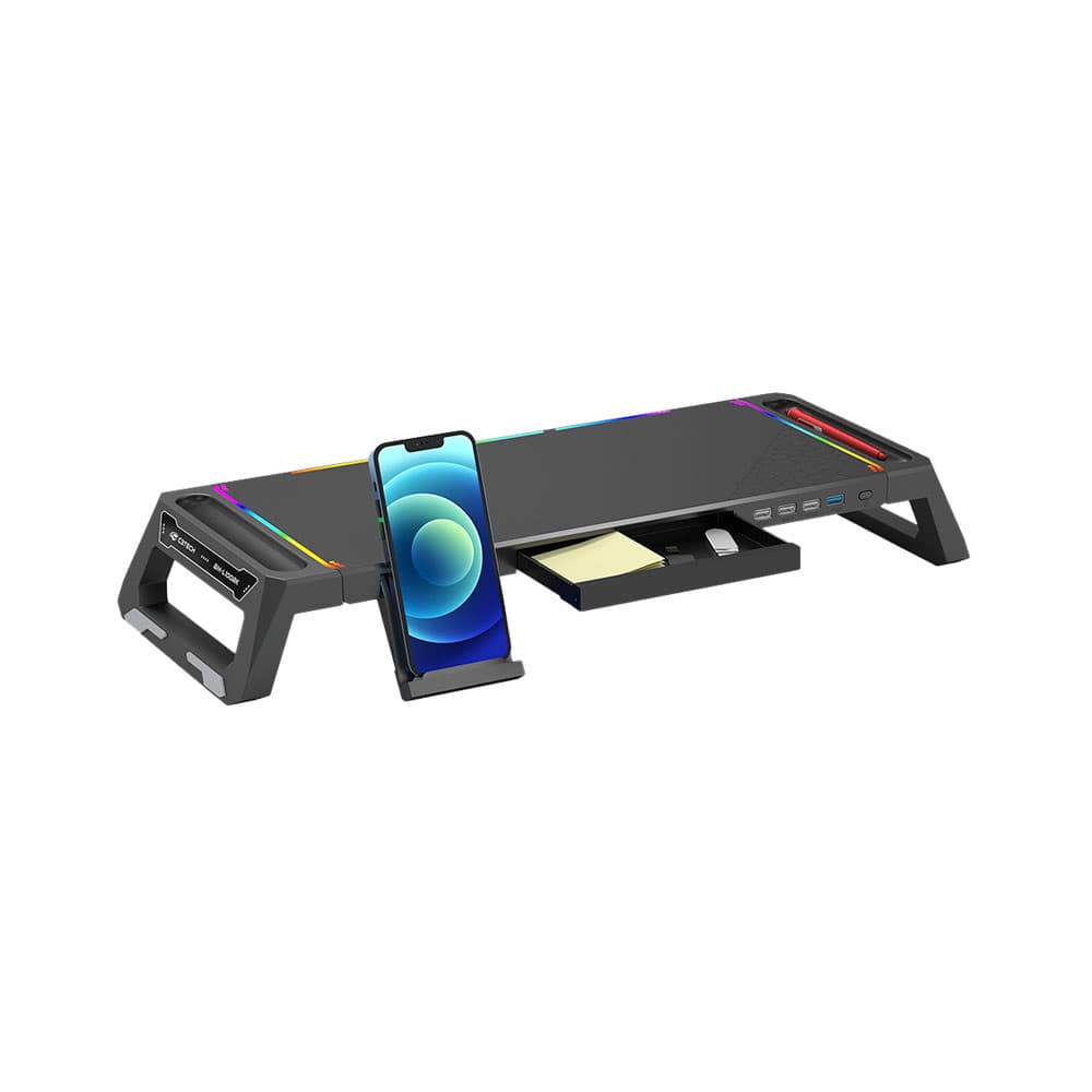 Suporte para Monitor RGB C3Tech, com 4 USB, até 50kg Dobrado e 20kg Aberto, Preto, BM-L100BK