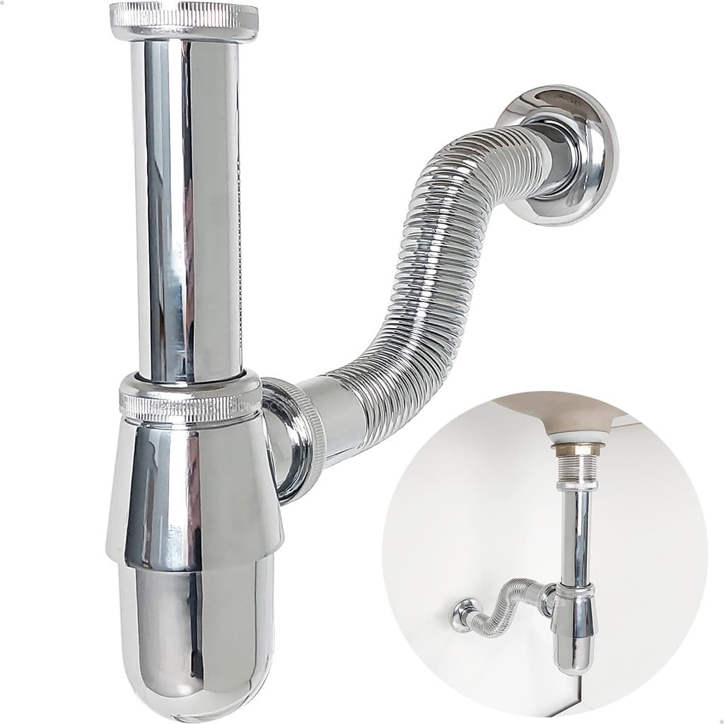Sifão Copo Ajustável Cromado 7/8 E 1 1/4 Metal Cuba Pia Suspensa Banheiro Tubo Ajustável Universal