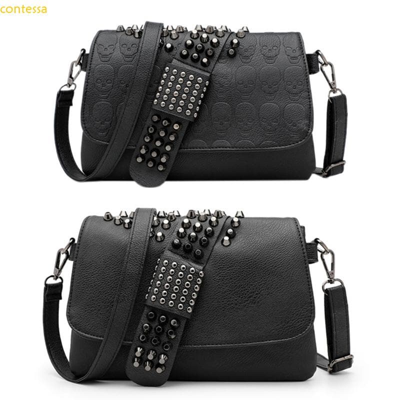 contessa Bolsa Fashion Shoulder Bag Sacos Corpo Cruzado Para Menina Adolescente Skull Punk Versátil Rivet LargeCap