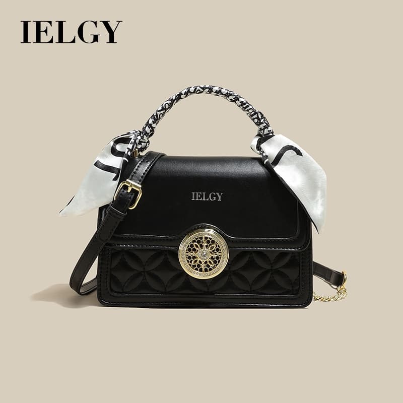 Bolsa Casual E Simples IELGY Com Decoração De Lenço De Seda Alça De Ombro Corrente , Disponível Em Cores Pretas Brancas