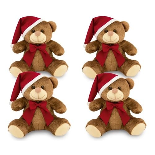 4 Ursinhos Pelúcia Papai Noel Natal 20cm - Decoração ceias Árvores