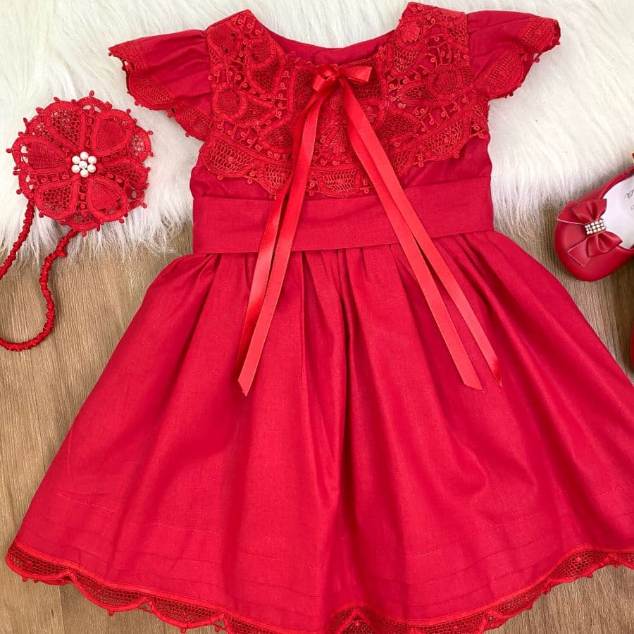 VESTIDO INFANTIL MENINA BEBÊ BORDADO RENDA RENASCENÇA EVA
