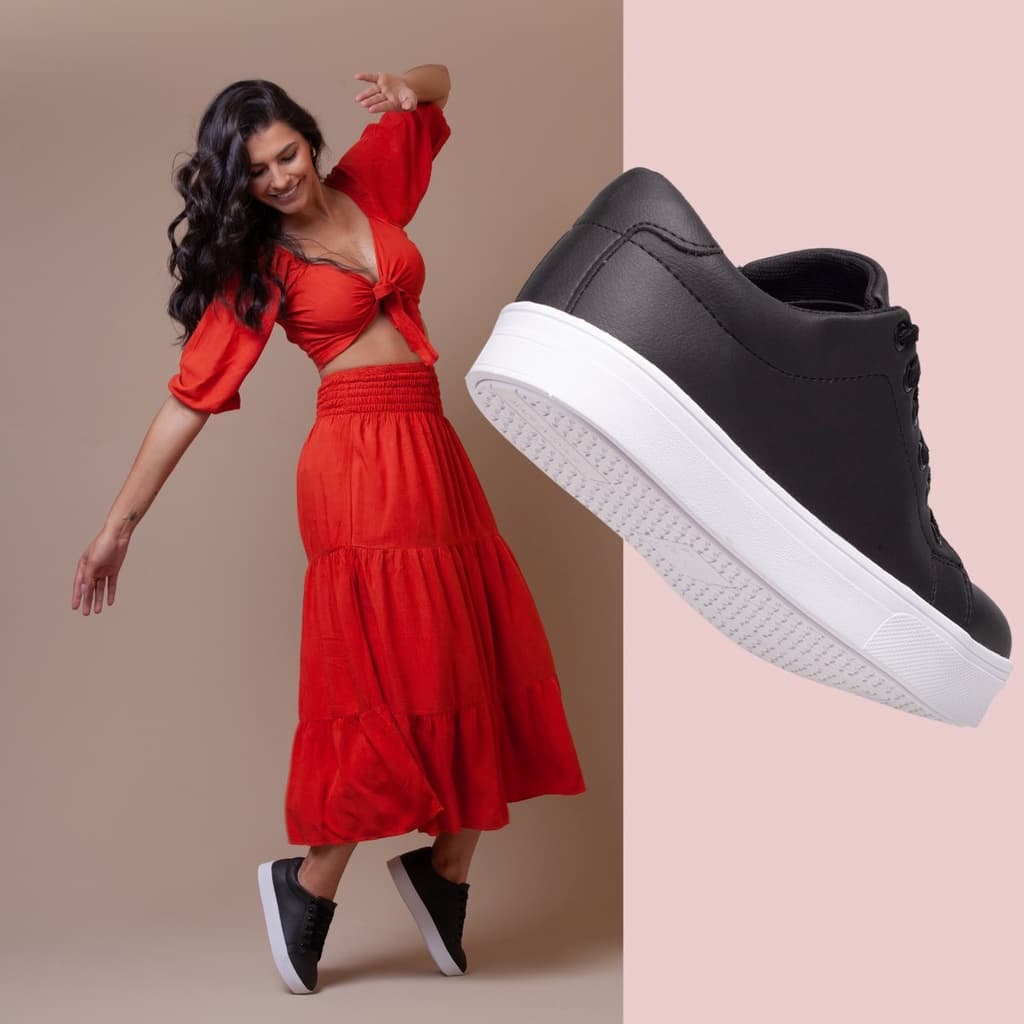 Tenis Feminino preto Sapato Casual Feminino Sola Anti-Derrapante