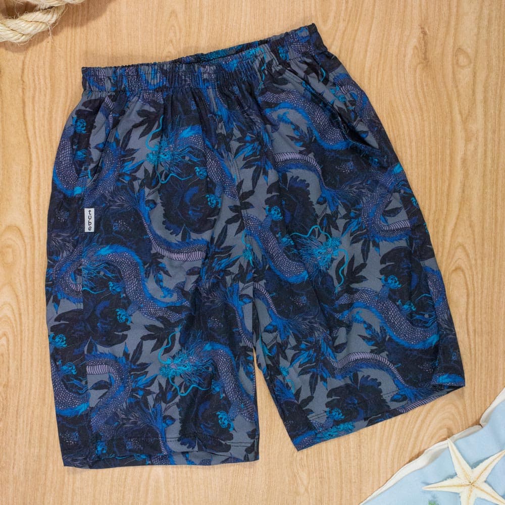 Bermuda Praia Bolso Dragões Azul Infanto-Juvenil
