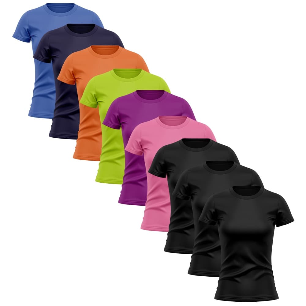 Kit 9 Camiseta Feminina Manga Curta Dry Fit Proteção Solar UV Baby Look Academia Treino Camisetas