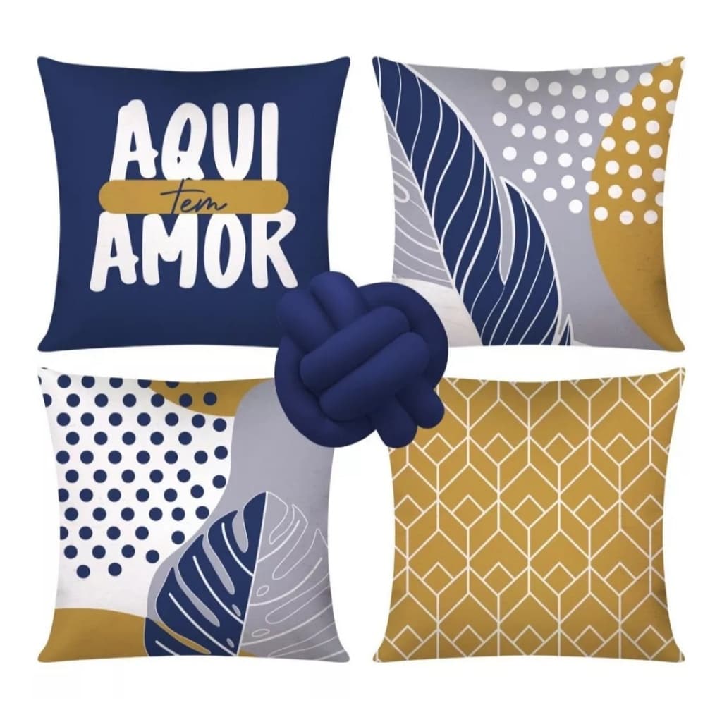 Kit 4 Almofadas Cheias Decorativas + 1 Almofada De Nó Amor Folhagens