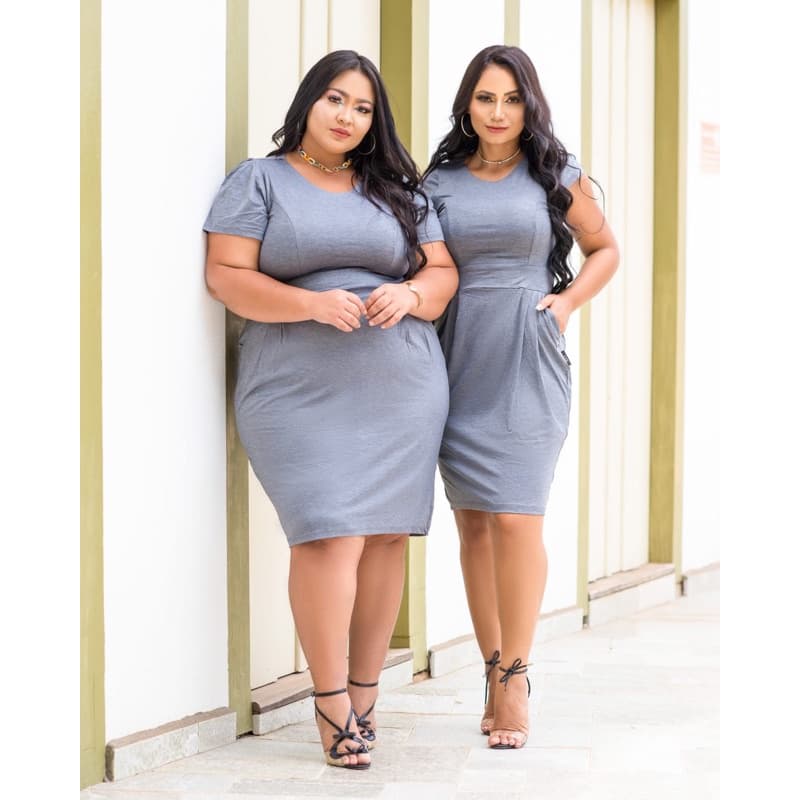 Vestido Moda Evangelica básico bolsinho Moda Plus size