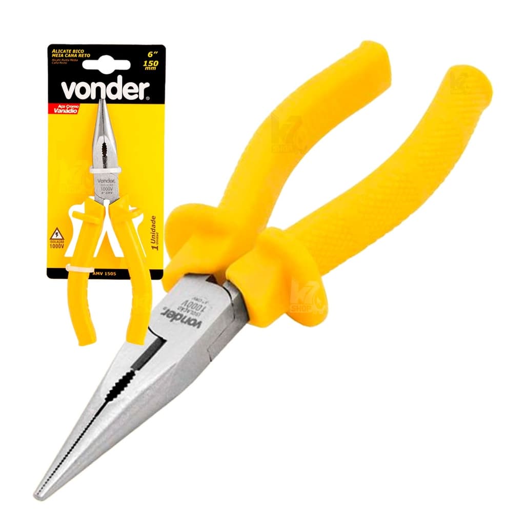 Alicate Bico Meia Cana Reto Vonder Longo 6 Polegadas com Isolamento de 1000Volts Profissional CRV