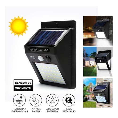 Arandela Luminária C/ Placa Solar E Sensor De Presença