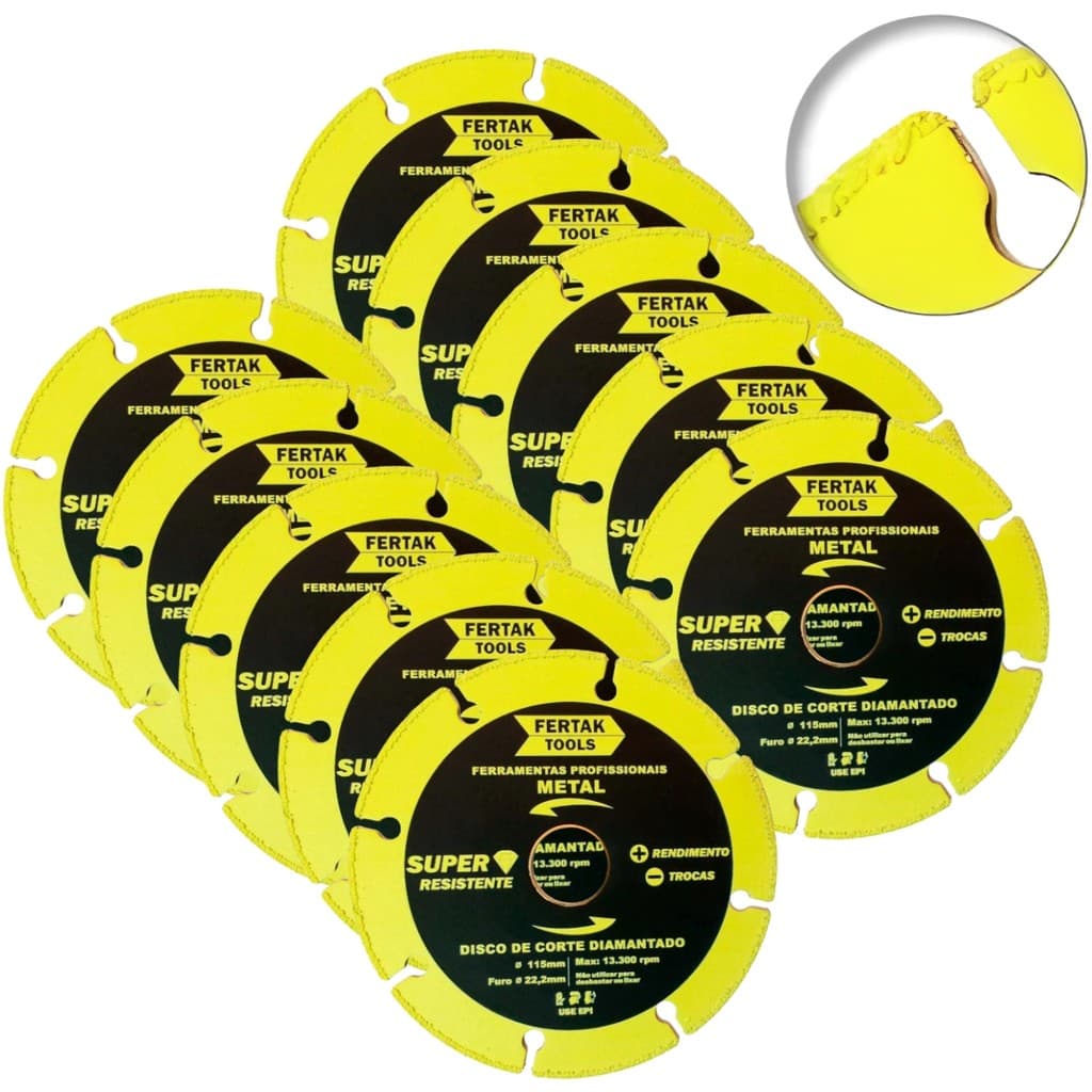 Disco de Corte Para Metal Diamantado Segmentado Corte Preciso 115x22mm | 10 Unidades