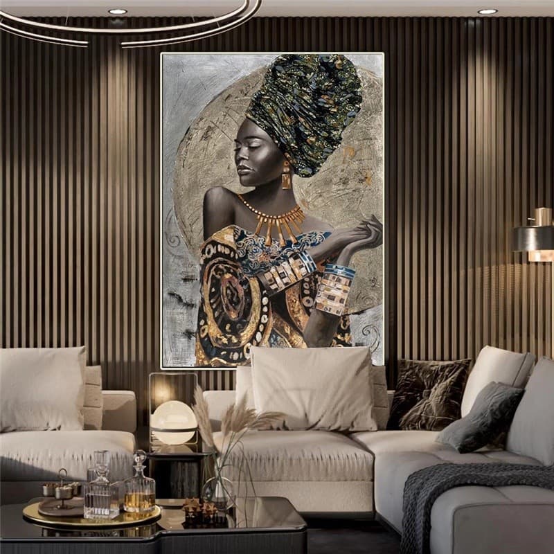 Quadro Decorativo Mulher Negra Africana com Turbante 70x50