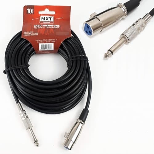 Cabo De Microfone P10 Mono Para Xlr Cannon Fêmea 10 Metros