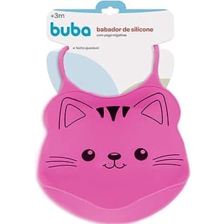 BABADOR EM SILICONE GATINHO COM PEGA-MIGALHAS ROSA - BUBA
