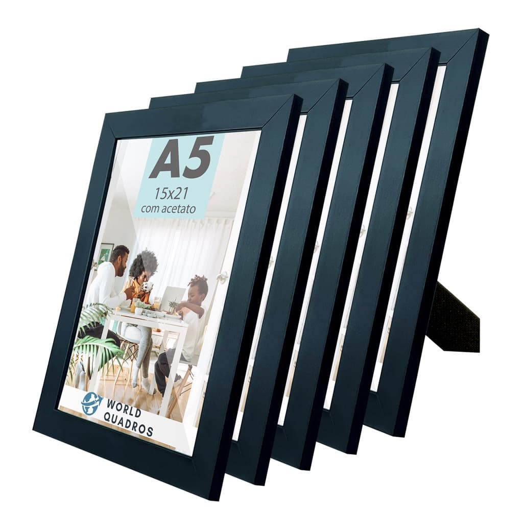 Kit 5 Porta  Retrato 15x21cm A5 Com Acetato Fotos Moldura Aparador Decoração Quadro Fotografia Certificado