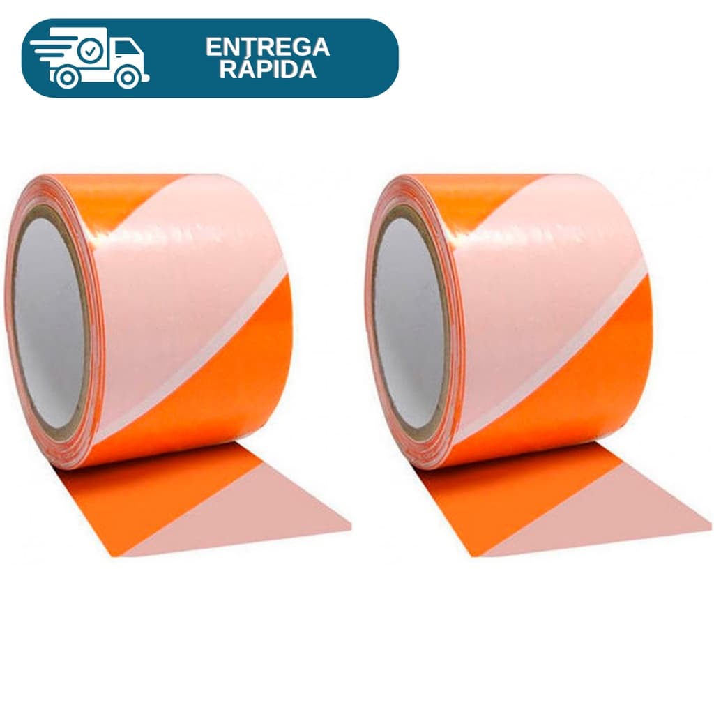 Kit 2 Fita Zebrada Laranja e Branco Para Isolamento 70mm X 150 Metros Sinalização