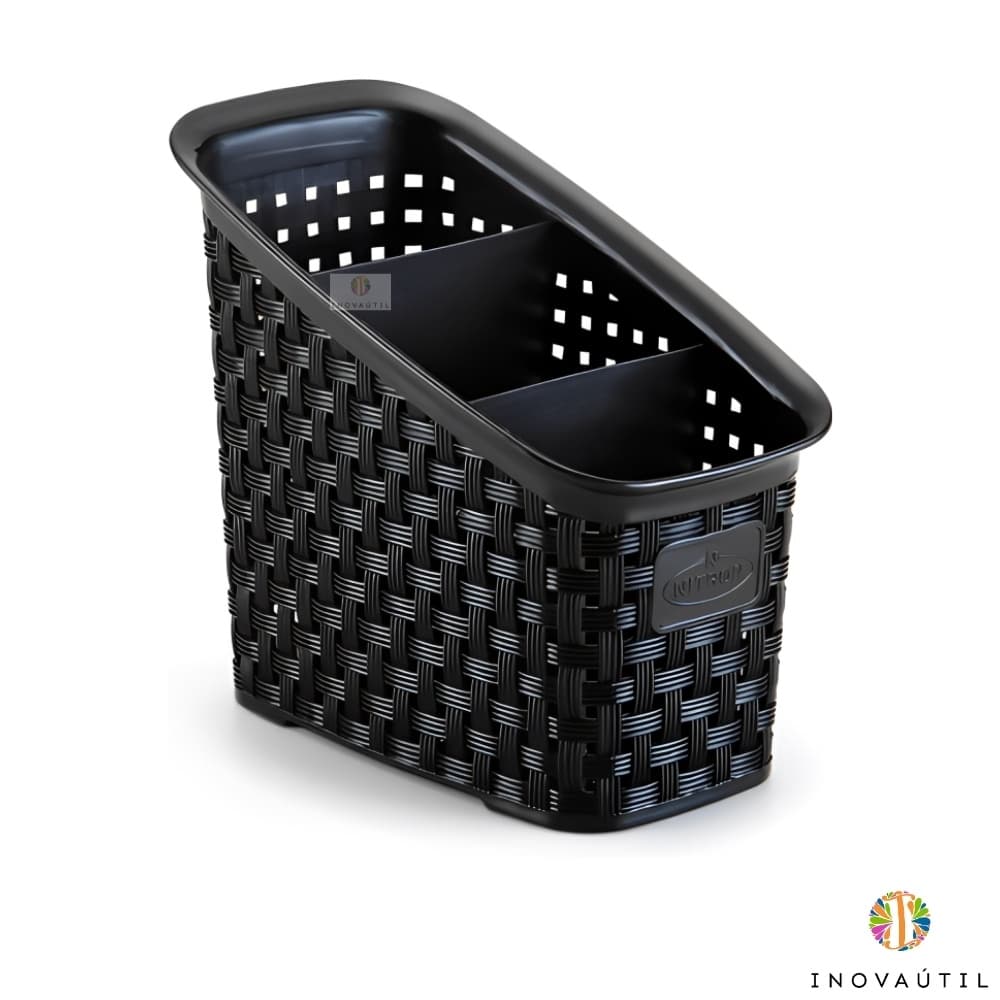 Porta Talheres Escorredor de talher 3 Divisórias Organizador de Mesa Porta Treco, Controles e Canetas Multiuso Rattan