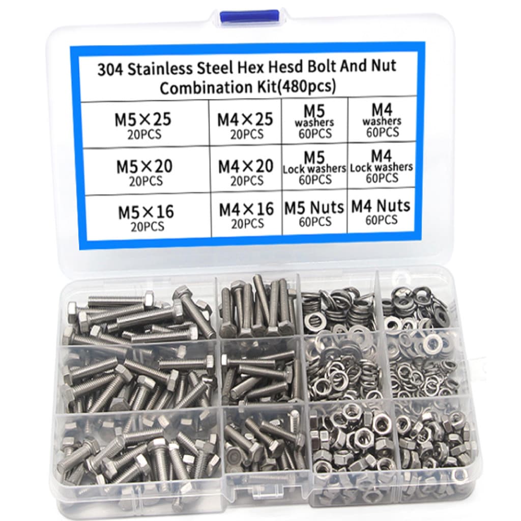 KIT 480 PARAFUSOS SEXTAVADO EXTERNO ROSCA INTEIRA PORCA ARRUELA PRESSAO INOX