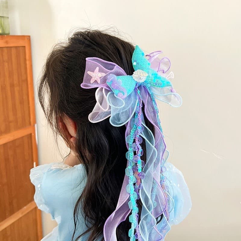 Fita Laço Para Meninas Grampos De Cabelo De Sereia Doce Pérola Acessórios De Moda Premium